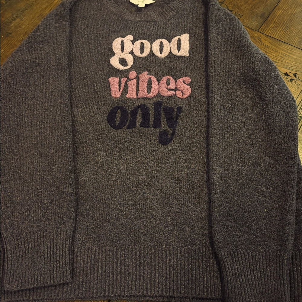 Gray Sweater with Colorful Text